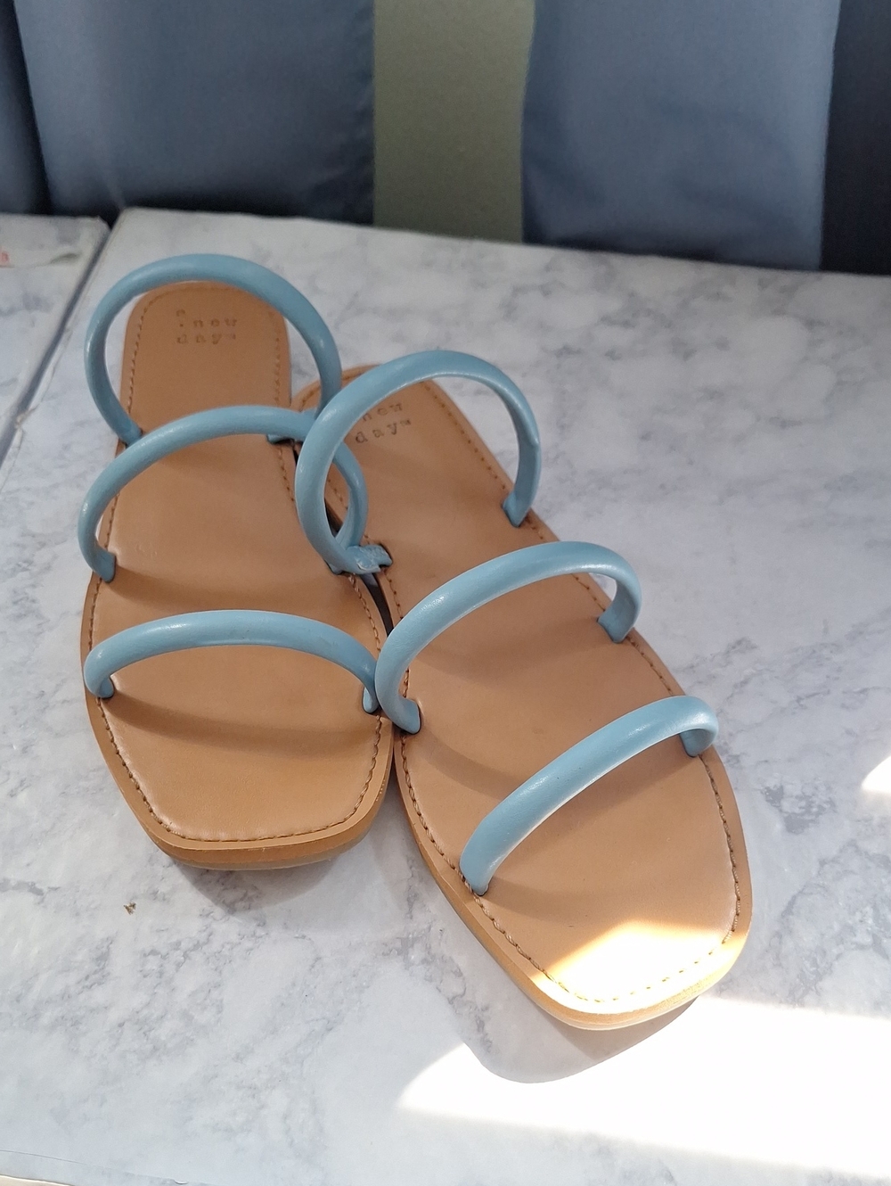 a . new day Light Blue Triple-Strap Slide Sandals